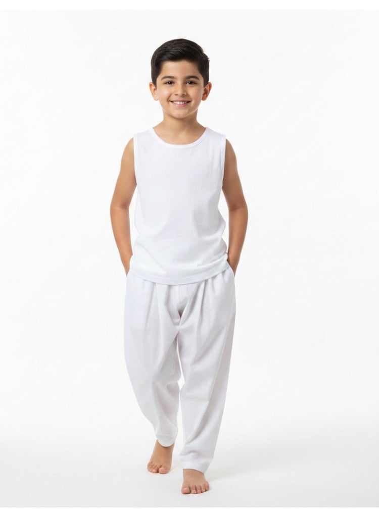 RAHMA COLLECTIONS Kids White Sirwal Pants | Elastic Waist Essential Under Kandora/Thobe wear, Lightweight Breathable Fabric, Comfortable and modest Traditional Arabic casual wear - Image 1